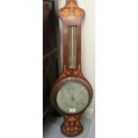A late Victorian satinwood inlaid mahogany aneroid barometer 34''h RSF