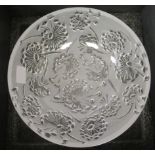 A modern Lalique part-frosted, cut crystal bowl with floral ornament bears an etched mark 9.