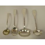 Four 19thC silver fiddle pattern serving spoons, viz.