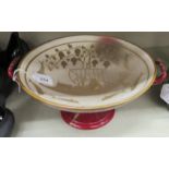 A Pilkingtons Royal Lancastrian pottery shallow, twin handled pedestal fruit dish,