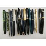 Pens: to include a De la Rue fountain pen with a 14ct gold outer collar OS10