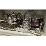 Silver plated tableware: to include a Walker & Hall demi reeded three piece tea set OS5