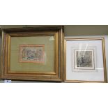 Two framed 19thC pen, ink & watercolour cartoons, viz.