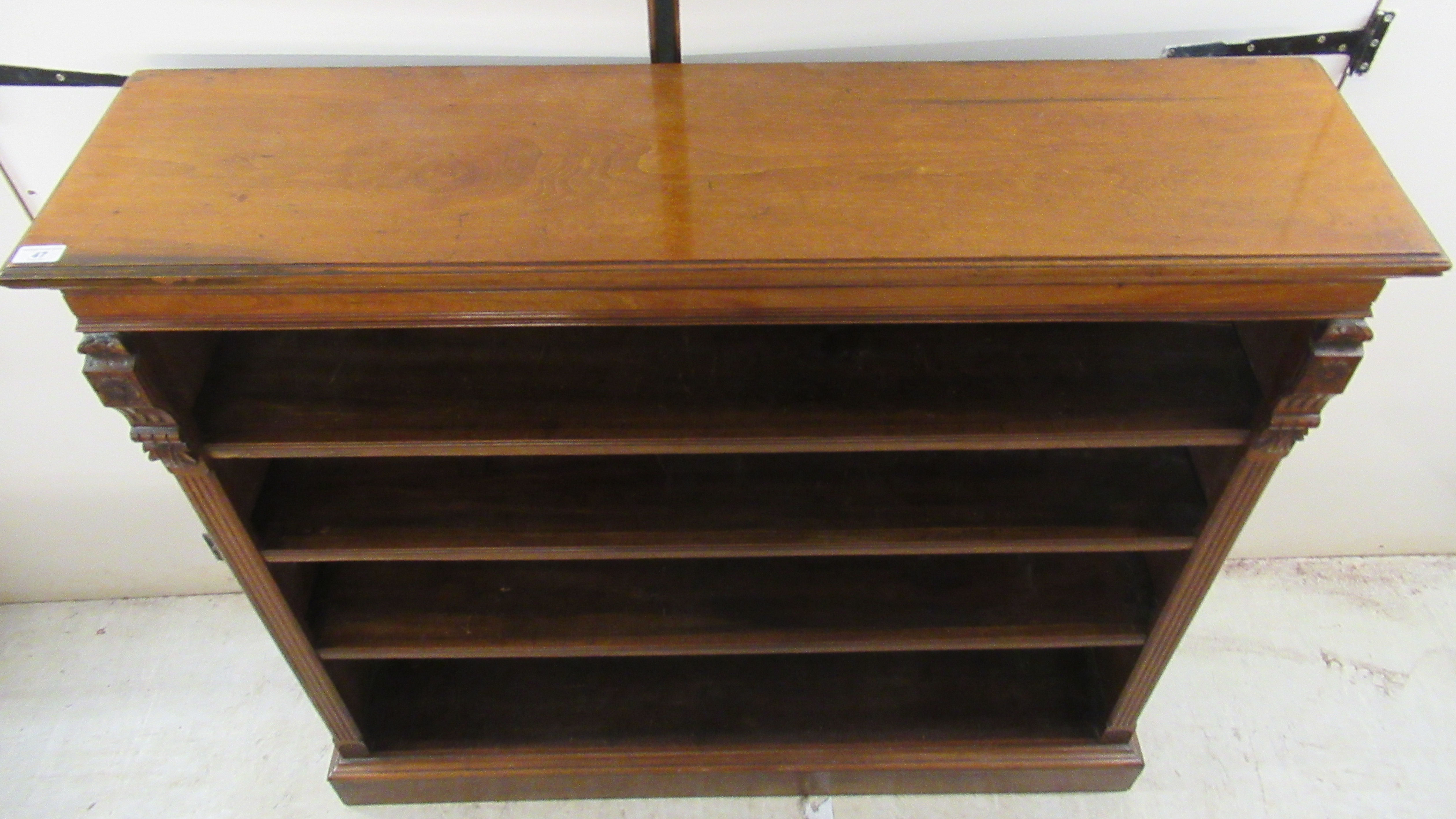 A late Victorian mahogany open front dwarf bookcase with three shelves, - Image 2 of 3