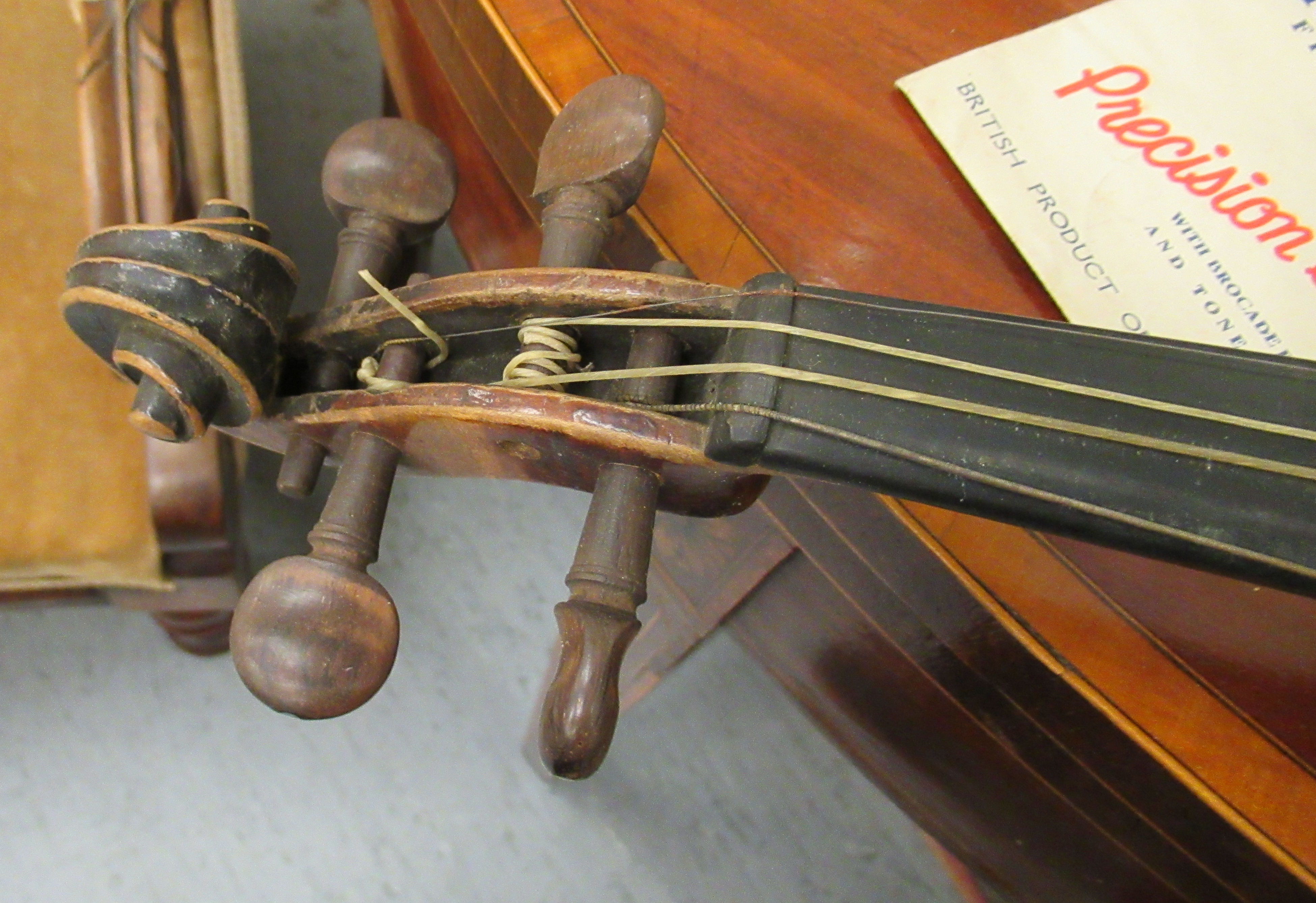 A late 19thC German violin with a two piece back and inlaid purfled edge the bow 13''L bears a - Image 4 of 10