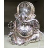 A silver coloured metal finished Hindu figure, Ganesha, in traditional pose 5.