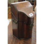 A Regency ebony inlaid mahogany cutlery box with a hinged lid and opposing bail handles 11''h