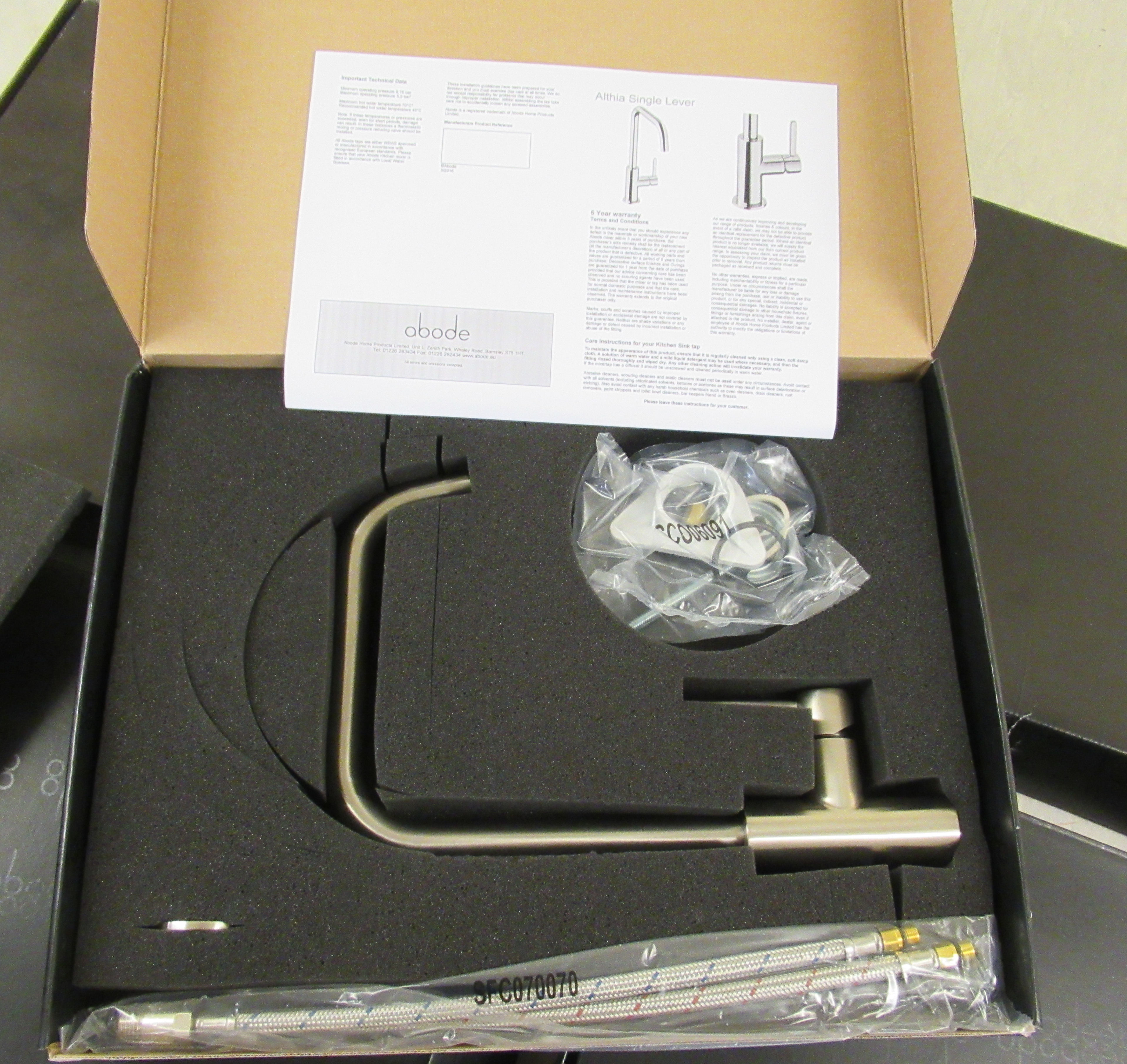 Five (unused) Althia stainless steel single level taps boxed CA