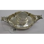 An Edwardian silver boat shaped desktop inkwell with a glass reservoir Birmingham 1909 OS10