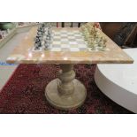 A modern coloured hardstone pedestal table, the square,