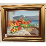 Giuseppe Catty - 'Nasturtiums from my balcony' oil on canvas bears a signature 17'' x 21''