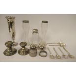 Silver items: to include a set of six bright-cut engraved coffee spoons;