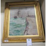Nelson Dawson - a blustery shoreline scene oil on canvas bears a signature 11'' x 13'' framed