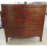 A late 19thC mahogany bow front four drawer dressing chest, raised on bracket feet 35.5''h 35.