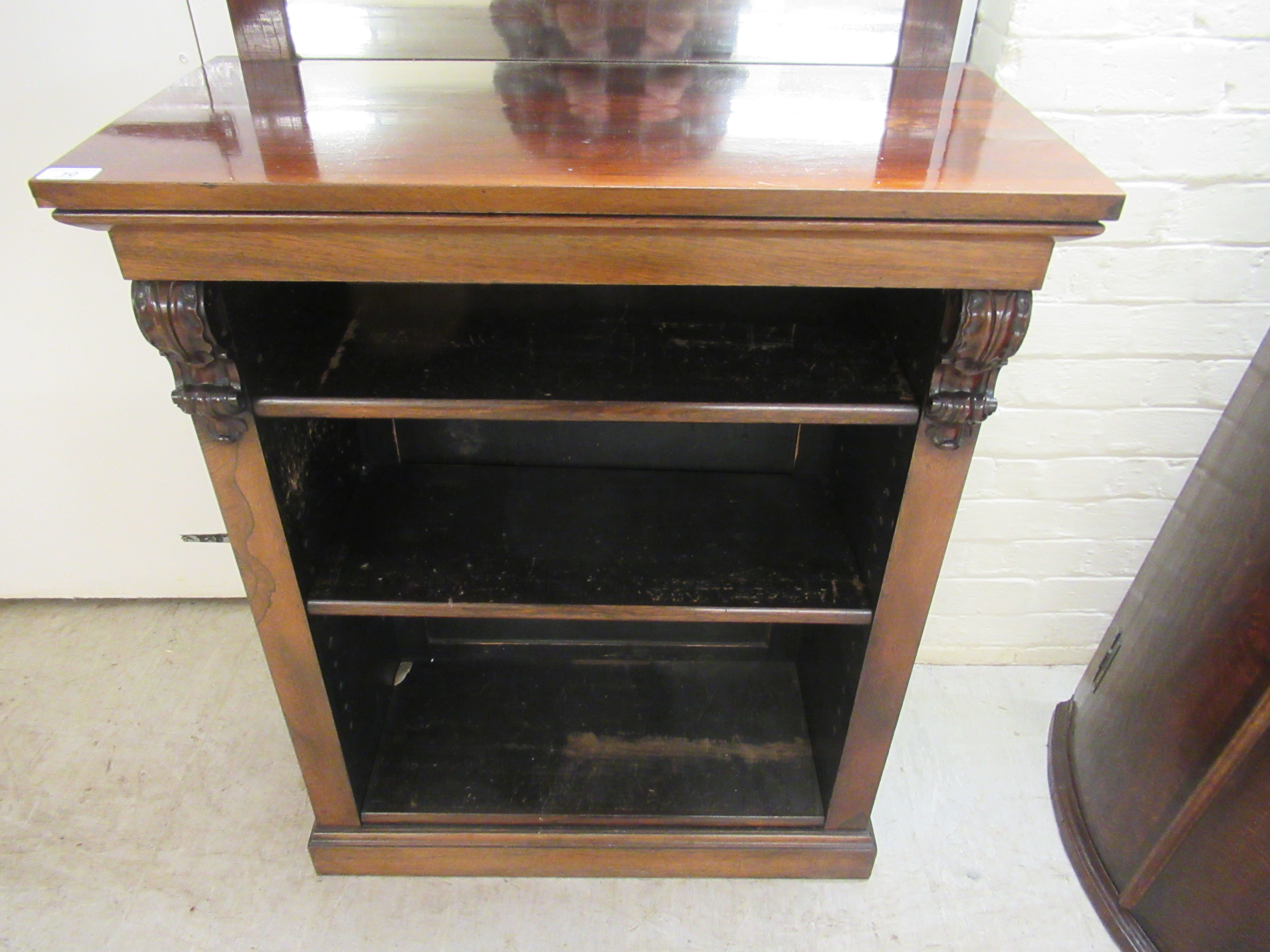 A mid Victorian rosewood chiffonier with a mirrored back, over two open front shelves, - Image 2 of 4