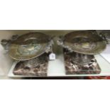 A pair of Victorian style cast and patinated brass table centrepiece comports,