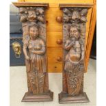 Two early 20thC carved oak furniture pillars 24''h 8.