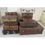 Eleven items of Edwardian and later ephemera: to include hide, canvas and other luggage,