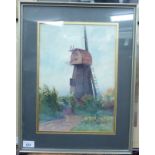 W Ashton - a windmill amongst trees watercolour bears a signature 10'' x 14'' framed U