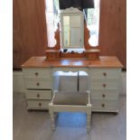 A modern light grey painted and honey coloured pine dressing table with a pivoting mirror,