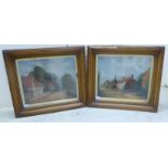 J Smith - two Edwardian rural cottage landscapes oil on canvas bearing signatures & dated 1910