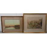 George Oyston - a view of Hemmingford Abbots at sunrise watercolour bears a signature 16'' x
