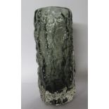 A Whitefriars grey and clear glass bark effect, cylindrical vase 7.
