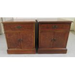 A pair of 20thC burr walnut and mahogany finished bedside cabinets,