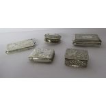 Five silver and white metal collectables: to include a note pad Birmingham 1905; snuff boxes;