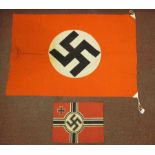 Two German printed cotton Swastika flags 13'' x 18'' & 32'' x 47'' (Please Note: this lot is