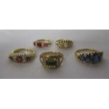 Five Victorian and later 14ct gold and other rings,