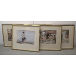 Five William Russell Flint prints: to include nudes in European bath scenes 7'' x 9.