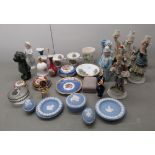 Decorative ceramics: to include Wedgwood powder blue jasperware trinket boxes;