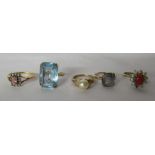 Five early 20thC and later 9ct gold and other rings,