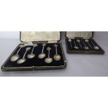 A set of six silver bean terminal coffee spoons Birmingham 1925 cased: and six various silver