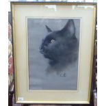 Vic Bearcroft - 'A Black Cat' pastel bears initials & ephemera verso 14'' x 17'' framed U