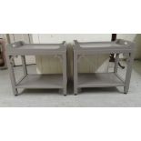 A pair of modern grey painted tray top occasional tables,