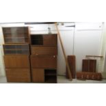 Eight 1970s/80s teak modular wall units and shelves: to include glazed and sliding door sections