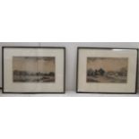 Leonard R Squirrell - 'Loch Awe & Kilchurn Castle' and 'Melrose Abbey' monochrome etchings