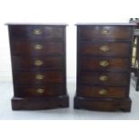 A pair of mid 20thC, mahogany bow front, five drawer bedside chest,