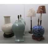 Five china and other table lamps various sizes;