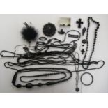 Jet and other black bead necklaces and buttons CS