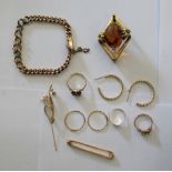 9ct gold and gold coloured metal items of personal ornament: to include a tiepin and a seed pearl