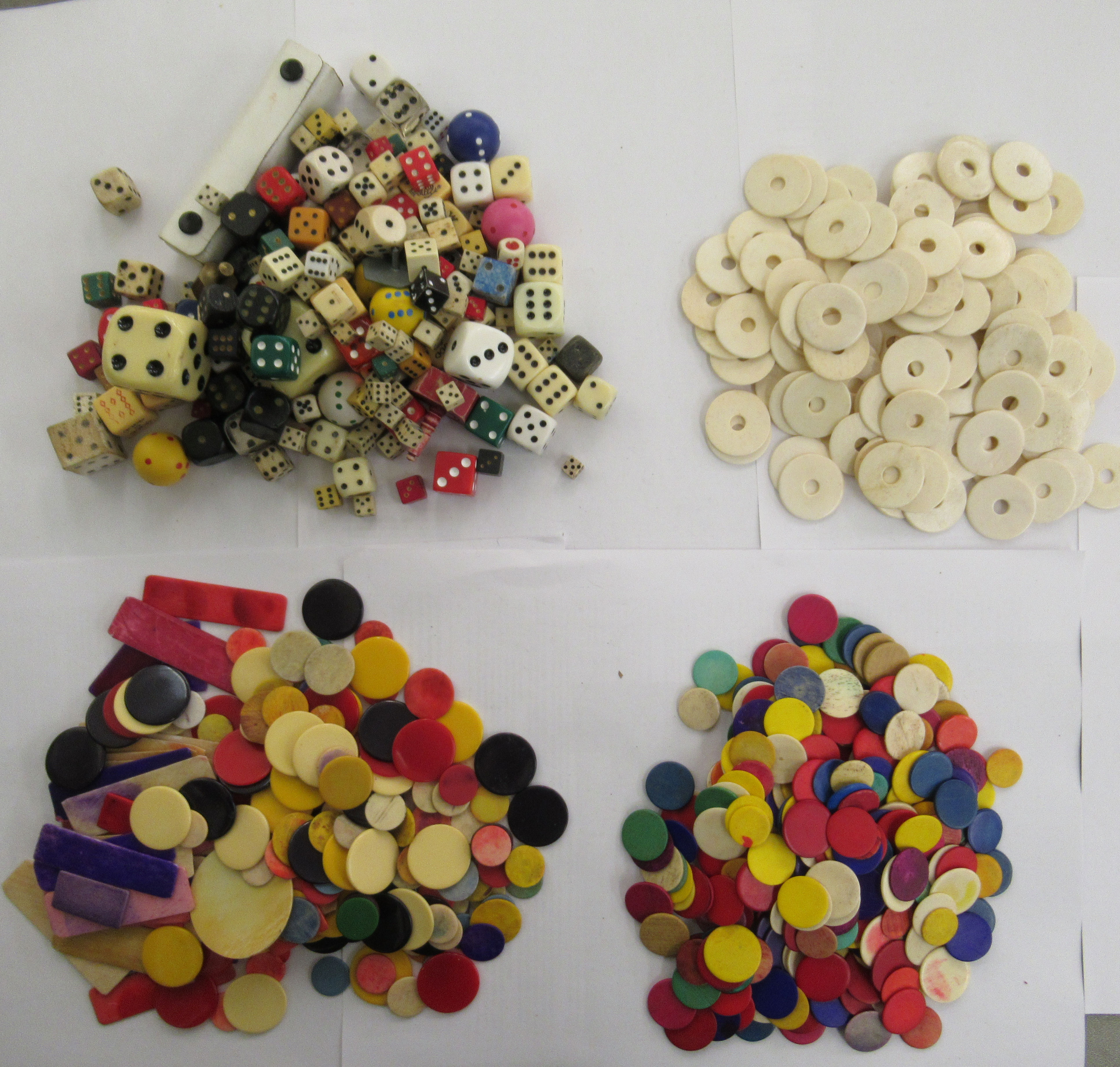 A miscellany of table games components: to include dice,