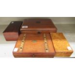 A late Victorian mahogany fold-down writing box with a fitted interior 3.5''h 10.
