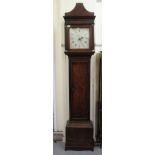 A 19thC oak longcase clock, the hood having a pagoda top, window and flank pilasters,