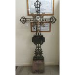 A late 19thC probably Continental painted cast iron cemetry plaque, comprising an ornate crucifix,