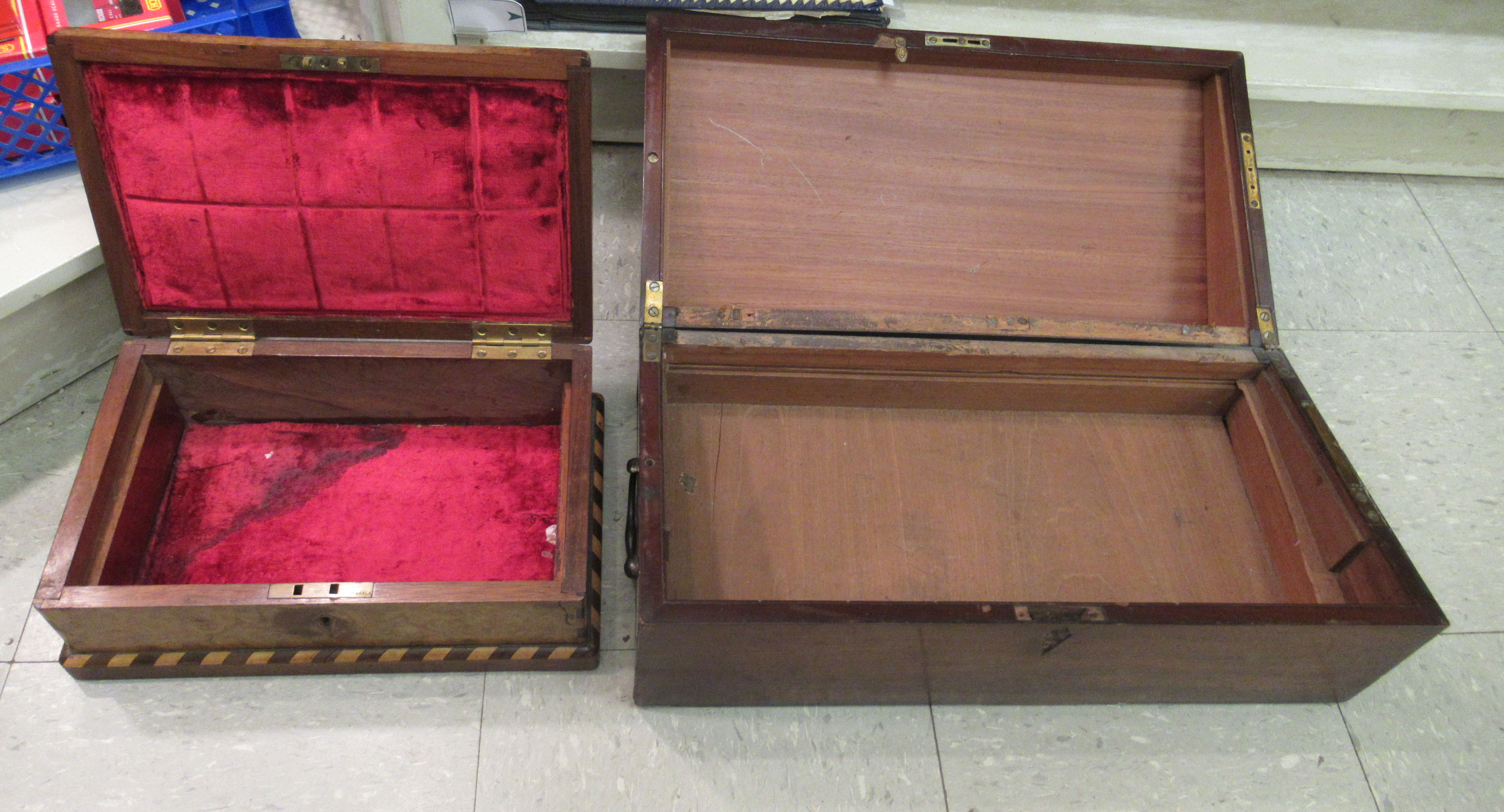 An unfitted late Victorian mahogany writing box with an angled, - Image 2 of 2