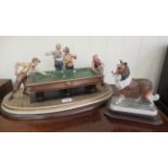 Capo-di-Monte porcelain figures and animals: to include a group of elderly men playing snooker