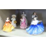 Six various Royal Doulton china figures: to include 'Hello Daddy' HN3651 6''h OS2